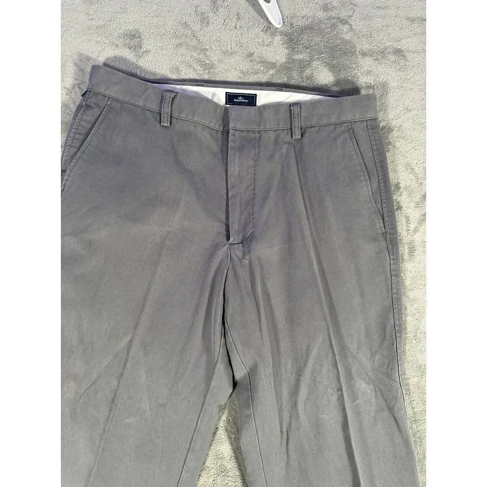 Dockers Pants Mens 34x34 Cotton Blend Flat Front Classic Fit‎ Gray Dress Pant